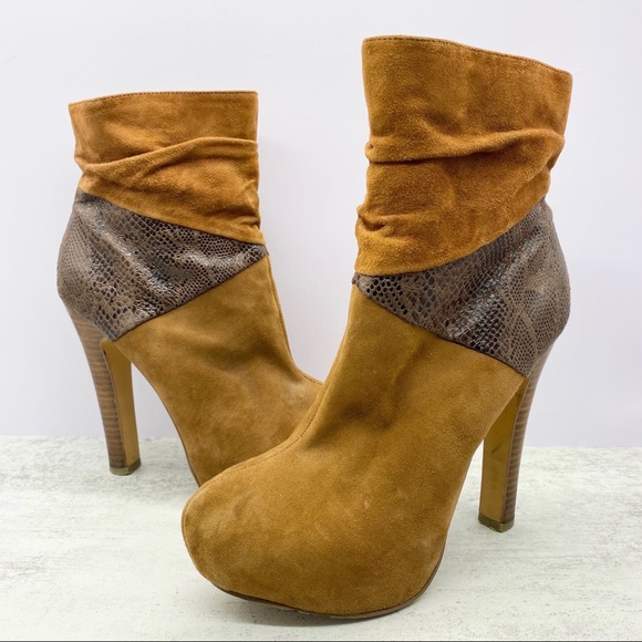Bakers- Camel Suede Snake Print Slouch platform bootie 8.5 - Picture 2 of 9